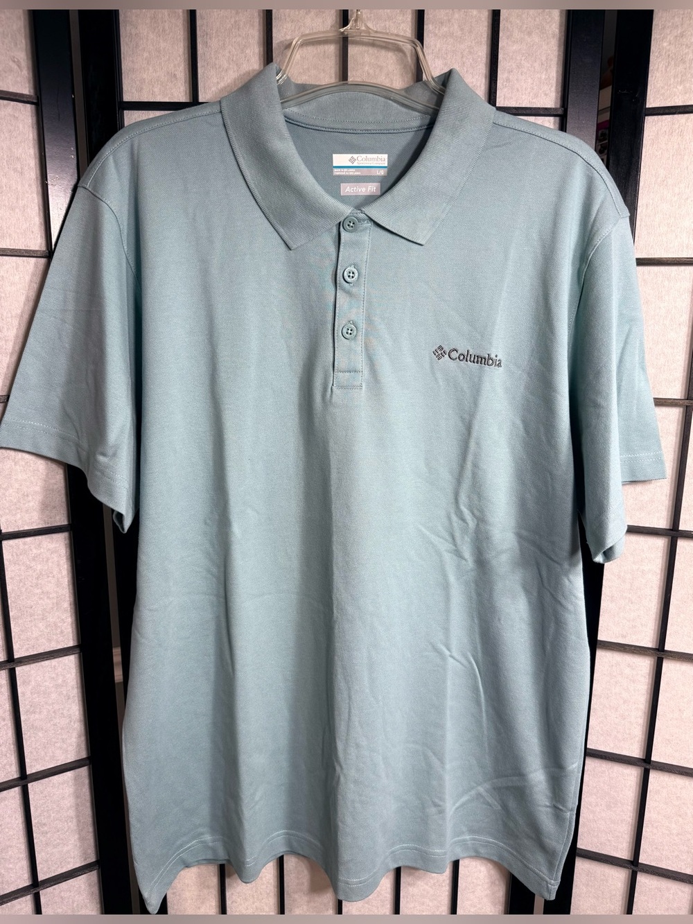 Columbia Men's Short Sleeve Polo Shirt Active Fit Sage Mint Green Size Large